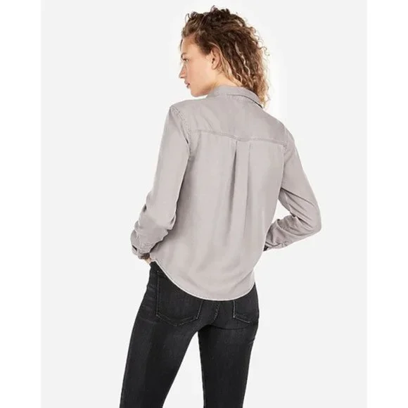 NWT Express Snap Front Silky Soft Twill Shirt XS - Picture 2 of 2